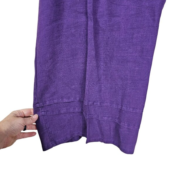 Bryn Walker Linen Wide Leg Pants 1X Purple Elastic Waist Pull On Beach Lagenlook - Picture 9 of 10
